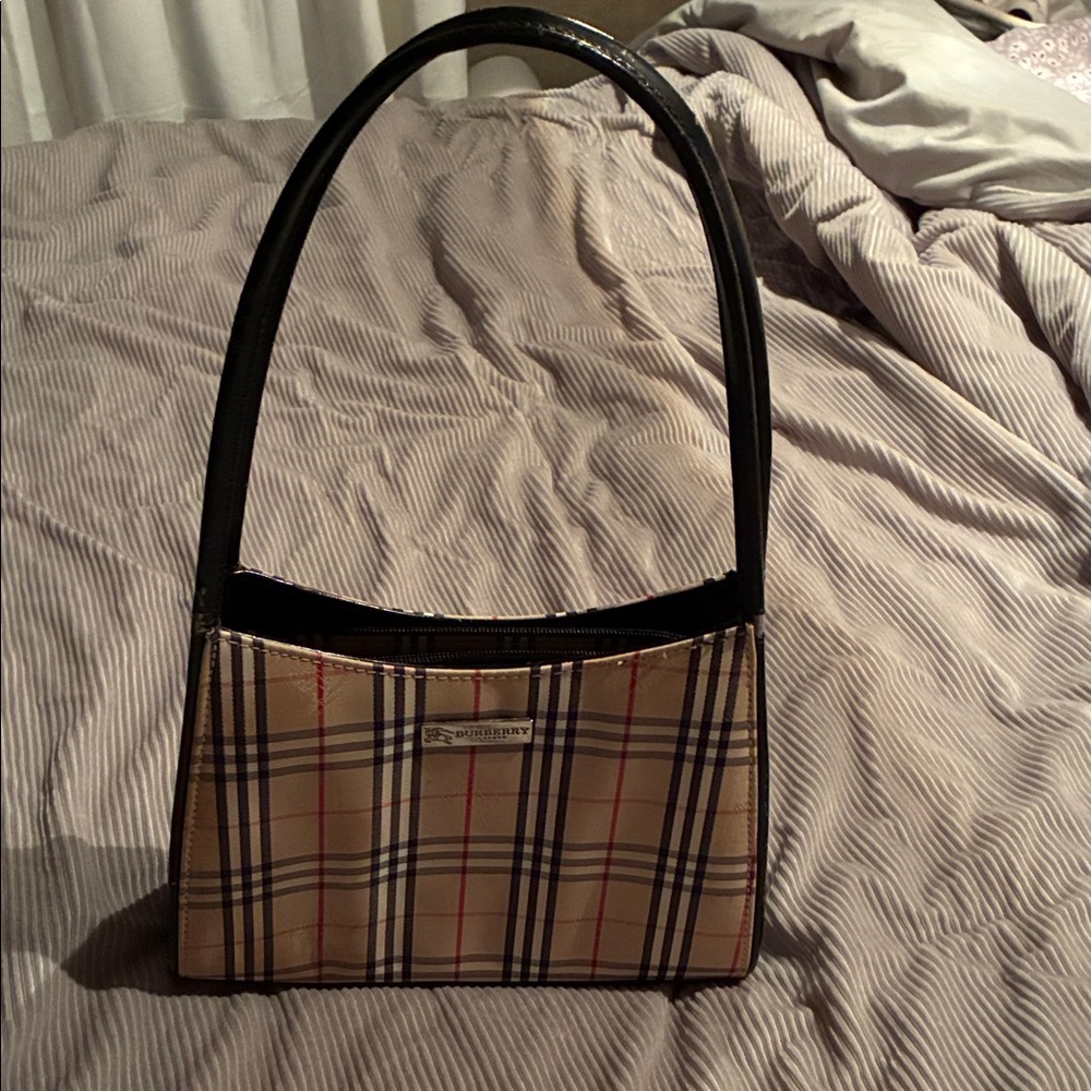 Burberry Beige and Black Plaid Shoulder Bag